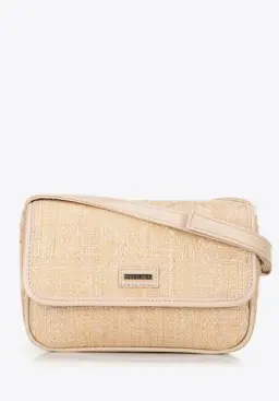 Wittchen Woman Braided Crossbody Bag with Flap Small Beige Polypropylene