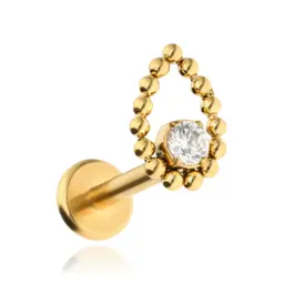 Tytanowy kolczyk labret kropla biała cyrkonia  złoty helix lobe 1,2/8
