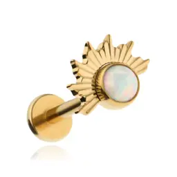Tytanowy kolczyk labret z opalem- złoty helix conch lobe 1,2/6