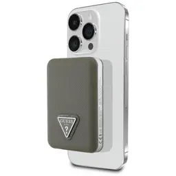 Powerbank indukcyjny Guess Grained Triangle 5000mAh 15W USB-C MagSafe brązowy