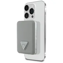Powerbank indukcyjny Guess Grained Triangle 5000mAh 15W USB-C MagSafe beżowy