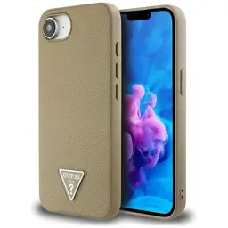 Guess Grained Triangle MagSafe - Etui do iPhone 16e (brązowy)