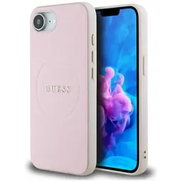 Guess Grained Ring MagSafe - Etui do iPhone 16e (różowy)