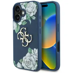 Etui Guess Grained Roses Big 4G iPhone 16 - niebieskie case pokrowiec