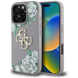 Etui Guess Grained Roses iPhone 16 Pro - fioletowe case pokrowiec obudowa