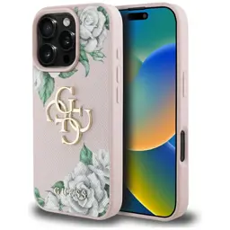 Etui Guess Grained Roses iPhone 16 Pro - różowe case pokrowiec obudowa