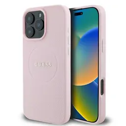 Etui do iPhone 15 Pro Max Guess Grained Ring MagSafe Różowe