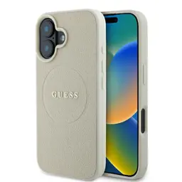 Etui do iPhone 16 Guess Grained Ring MagSafe Beżowy