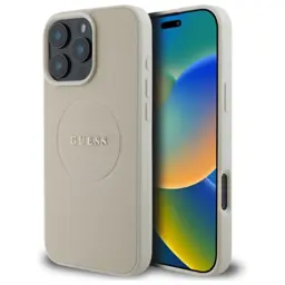 Guess Grained Ring MagSafe - Etui iPhone 16 Pro Max (beżowy)