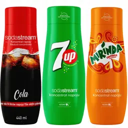 Zestaw 3 koncentratów SodaStream Cola+7UP+Mirinda