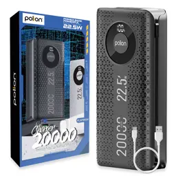 Powerbank 20000mAh 22,5W USB-C USB-A Lightning LCD PD QC szybkie ładowanie