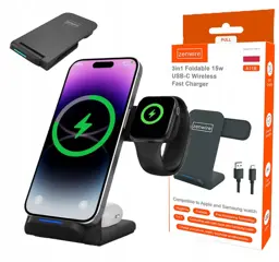 Ładowarka Indukcyjna Bezprzewodowa 3w1 USB-C Telefonu iPhone Samsung Watch QI 15W Zenwire A11B