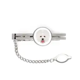 Bichon Frise, Tenerife Dog -geometryczna spinka ze zdjęciem i napisem do krawata Art-Dog