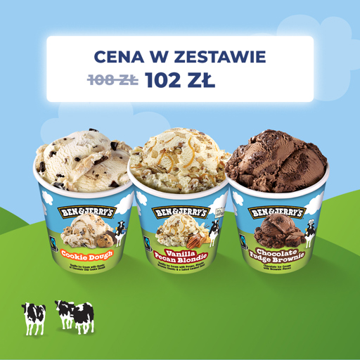 Zestaw 3 kubków Ben&Jerry's - Ben&Jerry's Cookie Dough 465ml + Ben&Jerry's Chocolate Fudge Brownie 465ml + Ben&Jerry's Vanilla Pecan Blondie 465ml